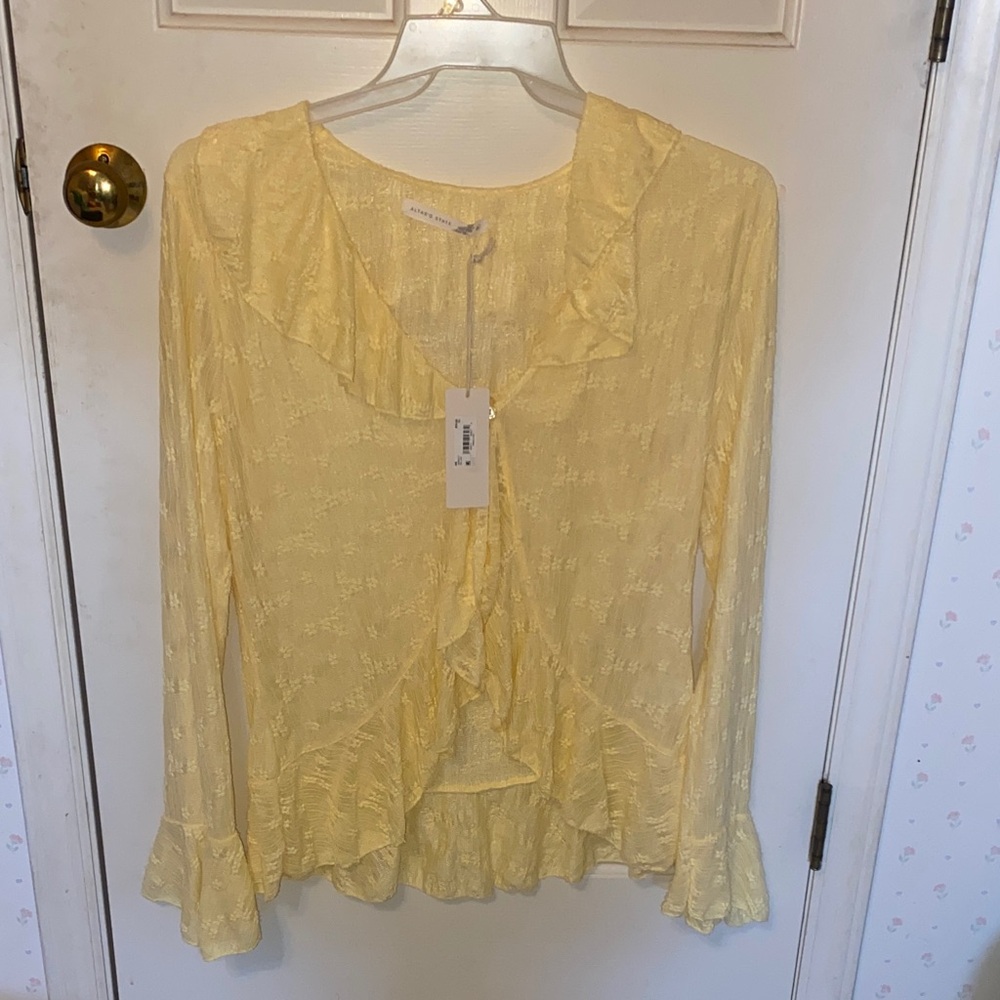 Altar'd State Soft Yellow Ruffle Blouse